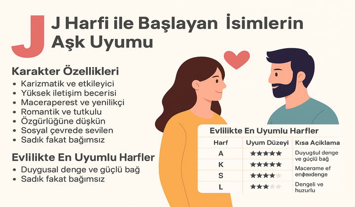 J Harfi ile Başlayan İsimlerin Aşk Uyumu ve Evlilikte En Uyumlu Harfler